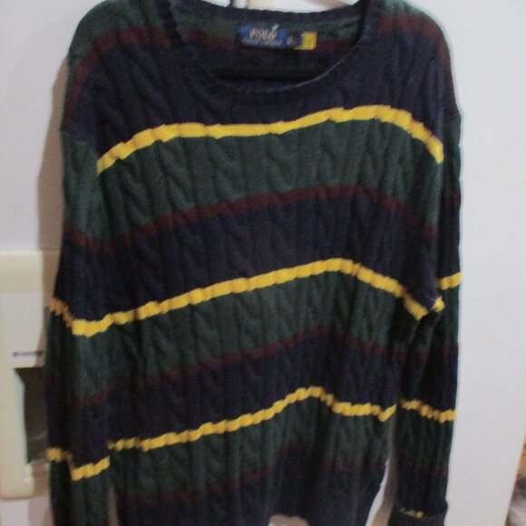 Polo Ralph Lauren Sweater Mens XL Stripe knit 100 % cotton preppy - Picture 1 of 3